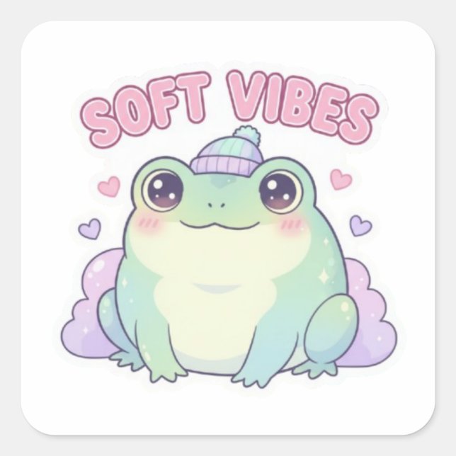 Soft Vibes Frog Sticker Cute Smiling Frog Kawaii A (Front)