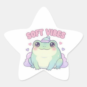 Soft Vibes Frog Sticker Cute Smiling Frog Kawaii A