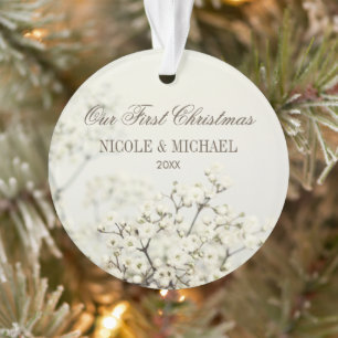 Soft Vintage Baby's Breath Our First Christmas Ornament