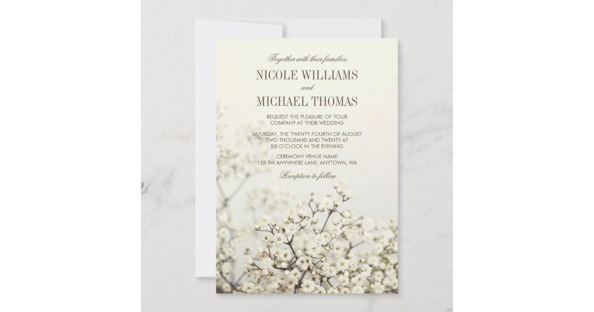 Soft Vintage Baby's Breath Wedding Invitations Zazzle