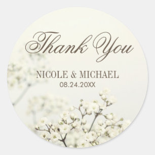 Soft Vintage Baby's Breath Wedding Thank You Classic Round Sticker