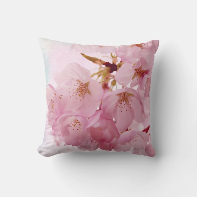 Soft Vintage Cherry Blossoms Throw Pillow (Front)