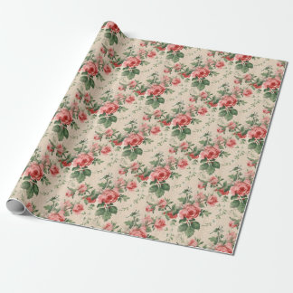 Soft Vintage Floral Red Rose Pattern Wrapping Paper