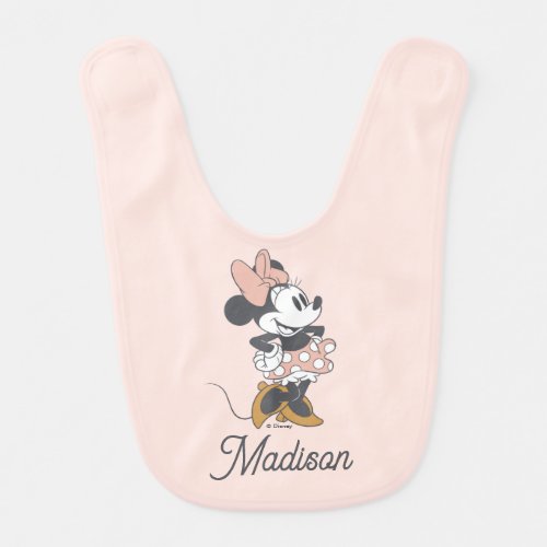 Soft Vintage Minnie Mouse Polka Dot Charm Baby Bib