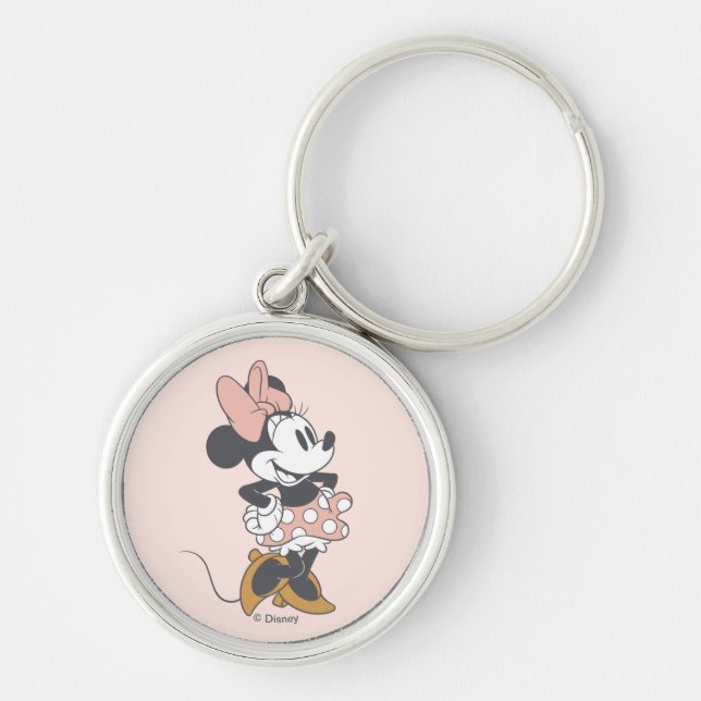 Soft Vintage Minnie Mouse Polka Dot Charm Keychain (Front)