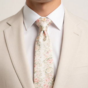 Soft Vintage Pastel Roses Neck Tie