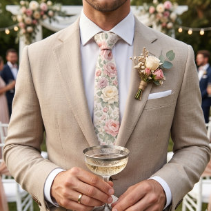 Soft Vintage Pastel Roses Neck Tie