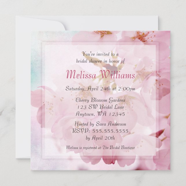 Soft Vintage Pink Cherry Blossoms Bridal Shower Invitation (Front)