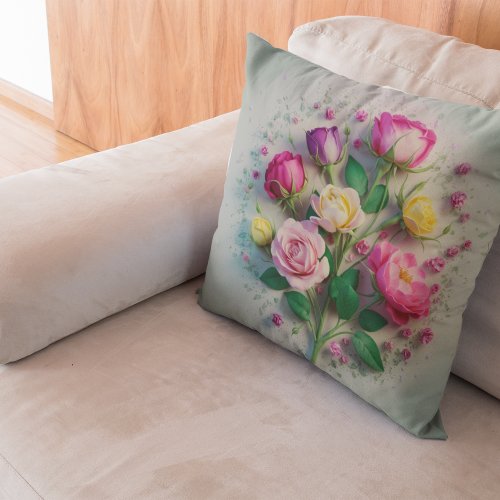 Soft Vintage Rose Garden Throw Pillow