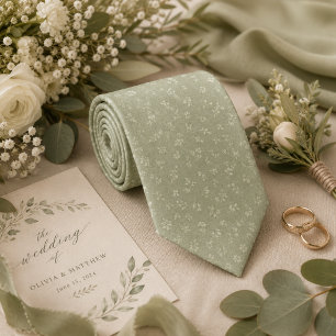 Soft Vintage Sage Green Floral  Neck Tie