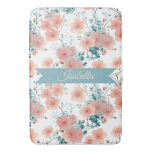 Soft Vintage Spring Pink Floral Personalized Bath Mat