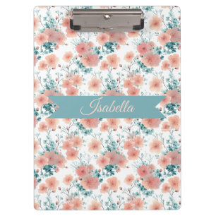 Soft Vintage Spring Pink Floral Personalized Clipboard