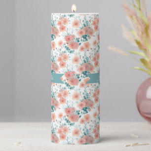 Soft Vintage Spring Pink Floral Personalized Pillar Candle