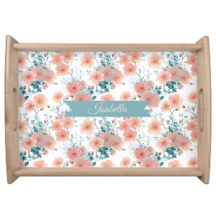 Soft Vintage Spring Pink Floral Personalized Serving Tray