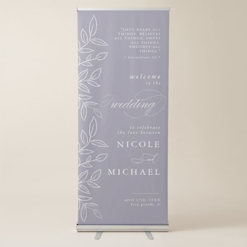 Soft Violet Elegant Leaves Bible Verse Wedding Retractable Banner