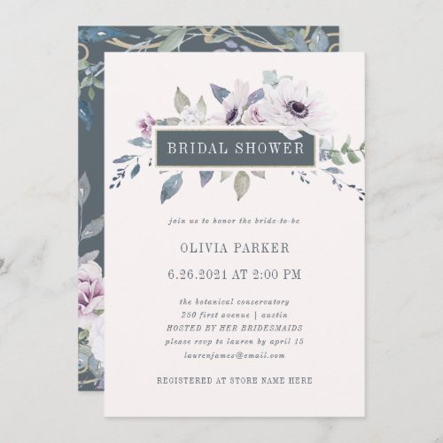 Soft Violet Floral on Blush and Gray Bridal Shower Invitation