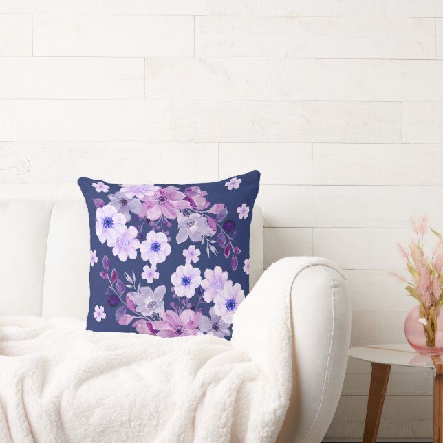 Soft Violet Hues Floral Throw Pillow (Couch)
