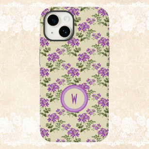 Soft Violet Pattern on Pale Yellow with Initial Case-Mate iPhone 14 Case