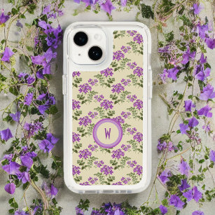 Soft Violet Pattern on Pale Yellow with Initial Speck iPhone 14 Case