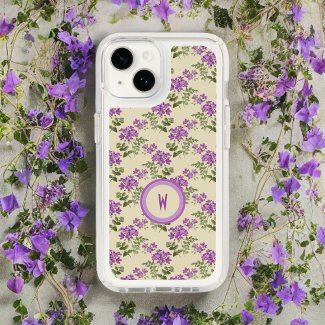 Soft Violet Pattern on Pale Yellow with Initial