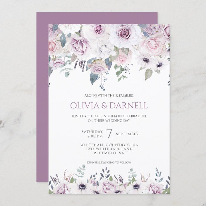 Soft Violet Pink Lavender White Floral Wedding I Invitation | Zazzle.com