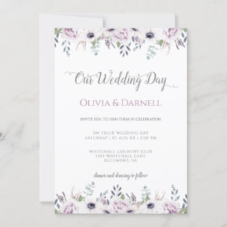 Soft Violet Purple Lavender White Floral Wedding Invitation