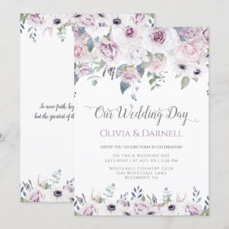 Soft Violet Purple Lavender White Floral Wedding Invitation