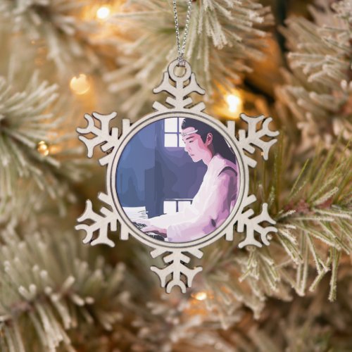 Soft Wangji Playing the Zither Snowflake Pewter Christmas Ornament