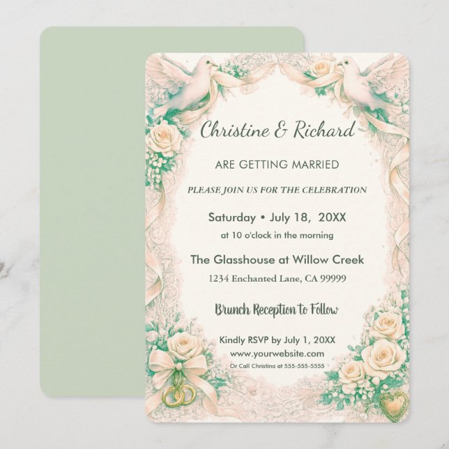Soft & Warm Doves Pastel Wedding Invitation (Front/Back)