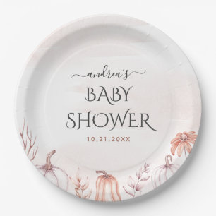 Soft Warm Tone Delicate Pumpkin Fall Baby Shower Paper Plates