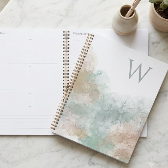 Soft Watercolor Abstract Initial Planner (Beautiful watercolor initial spiral planner for busy women or students to stay organized.)
