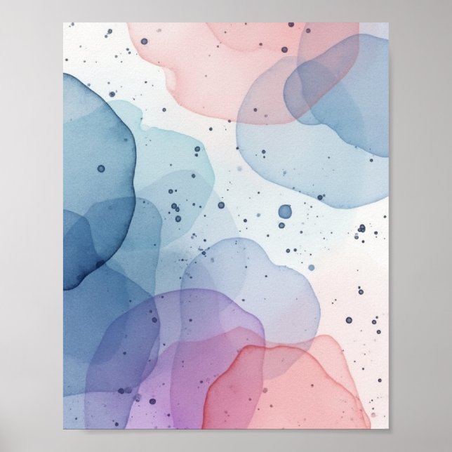 Soft Watercolor Abstract Wall Art with Pastel Blue (Front)