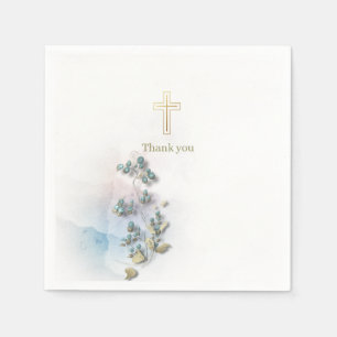 Soft watercolor and golden cross paper napkins