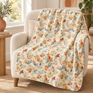 Soft Watercolor Autumn Leaves Sherpa Blanket