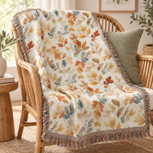 Soft Watercolor Autumn Leaves Throw Blanket