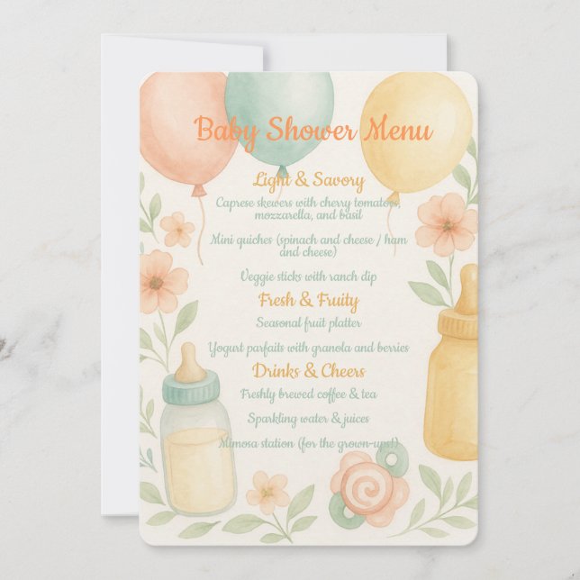 Soft Watercolor Baby Shower Menu Invitation (Front)