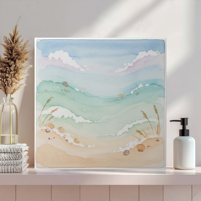 Soft Watercolor Beach Scene ID1207 Ceramic Tile (Creator Uploaded)