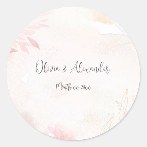 Soft Watercolor Blush Floral Wedding Classic Round Sticker