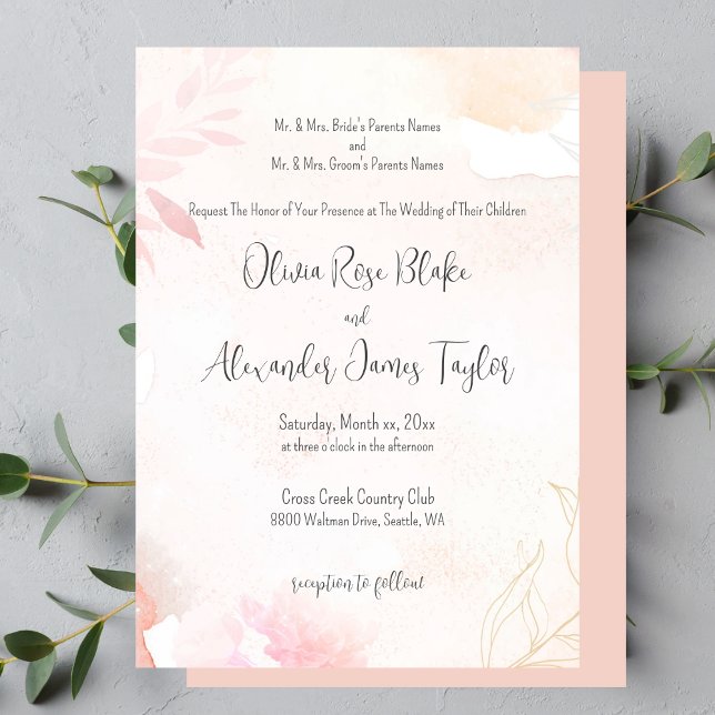 Soft Watercolor Blush Floral Wedding Invitation (Soft Watercolor Blush Floral Wedding Invitation)