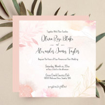 Soft Watercolor Blush Floral Wedding Invitation