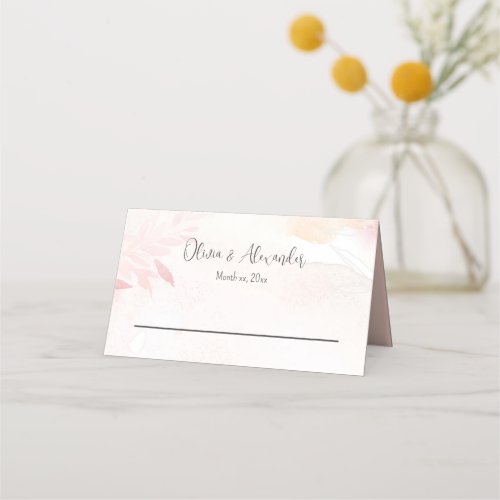 Soft Watercolor Blush Floral Wedding Place Card