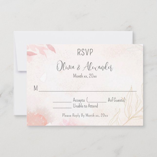 Soft Watercolor Blush Floral Wedding RSVP  Invitation (Back)