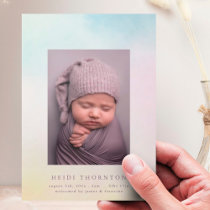 soft watercolor border photo baby birth announcement