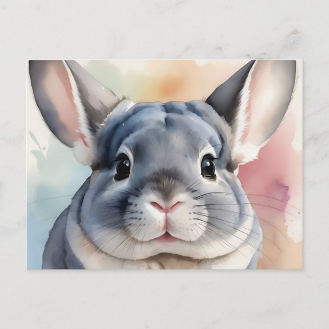 Soft Watercolor Chinchilla Portrait  Postcard (Front)
