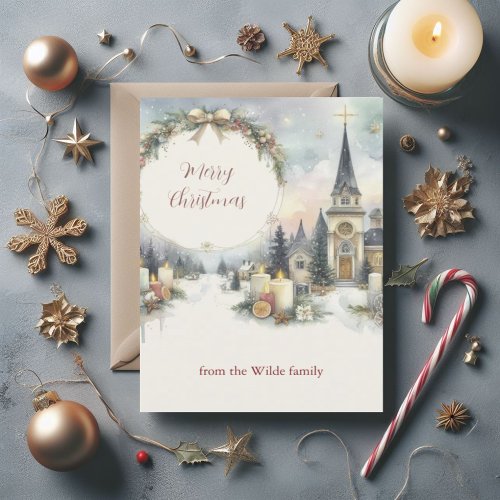 Soft Watercolor Church Christmas  Your Name  Invitation