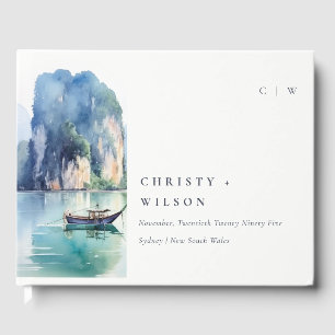 Soft Watercolor Coastal Thailand Seascape Wedding Guest Book