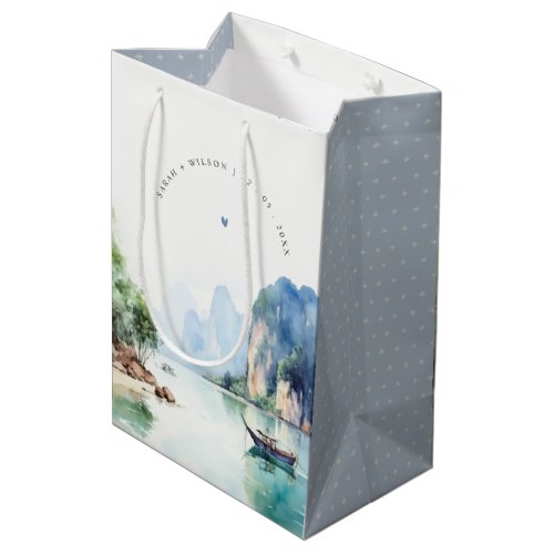 Soft Watercolor Coastal Thailand Seascape Wedding Medium Gift Bag