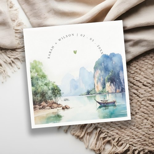 Soft Watercolor Coastal Thailand Seascape Wedding Napkins