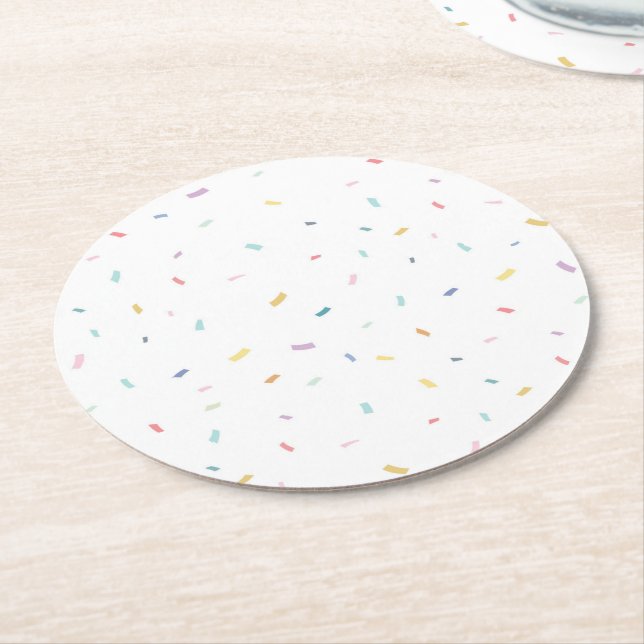 Soft Watercolor Confetti Pattern Round Paper Coaster (Angled)