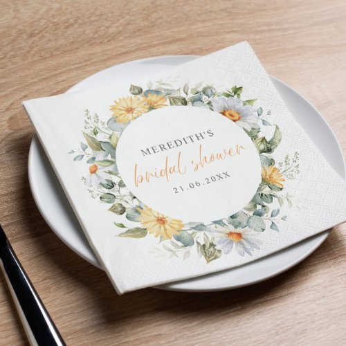 Soft Watercolor Daisy Wildflowers Bridal Shower  Napkins